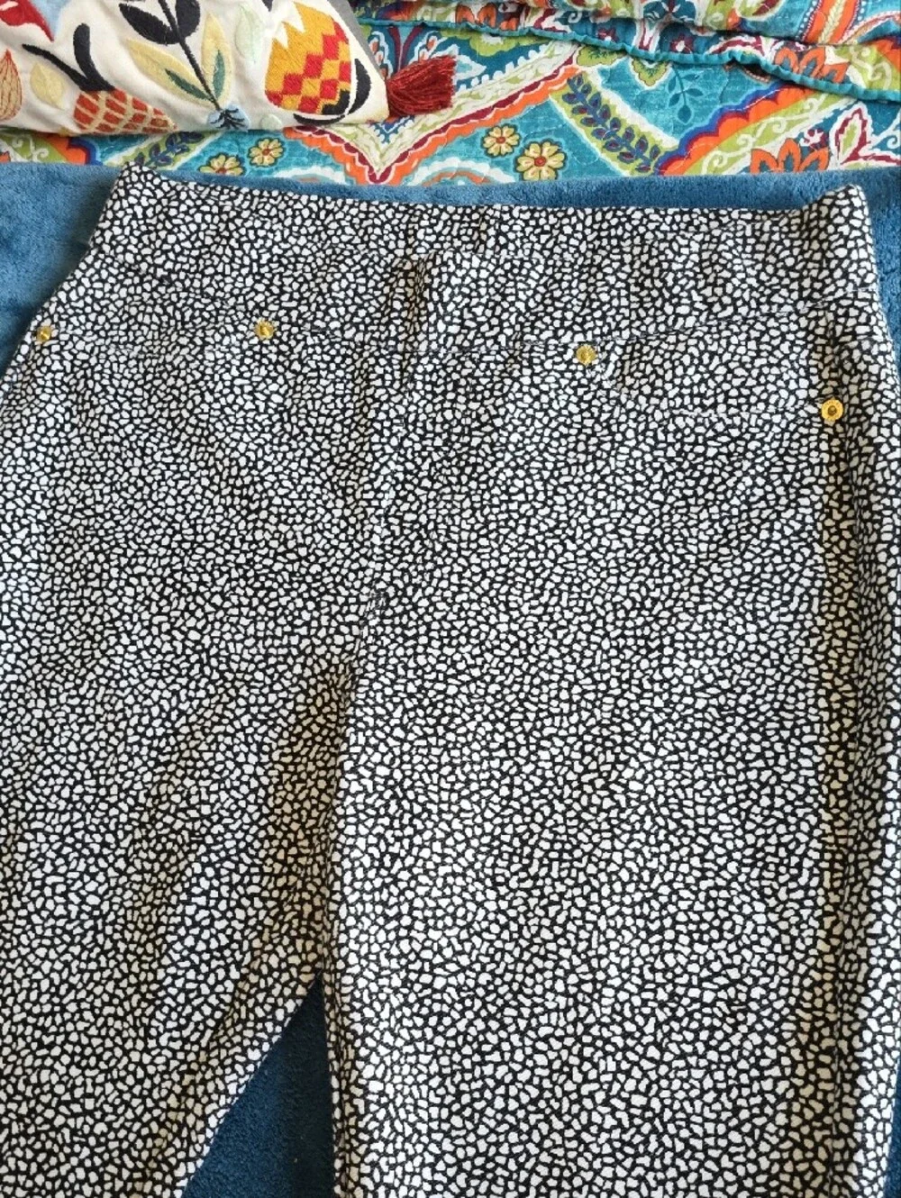Michael Kors Black and White Patterned Pants with Gold Hardware
